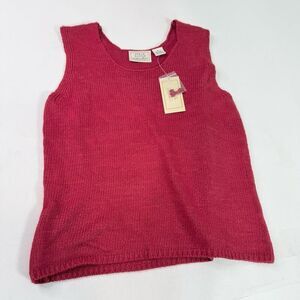 Field Manor Shirt Womens Medium Red Silk Blend Sleeveless Knit Sweater Classic